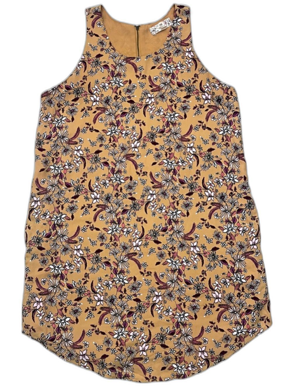 Pink Republic Mustard Floral Sleeveless Tank Dress with Pockets & Back Zipper